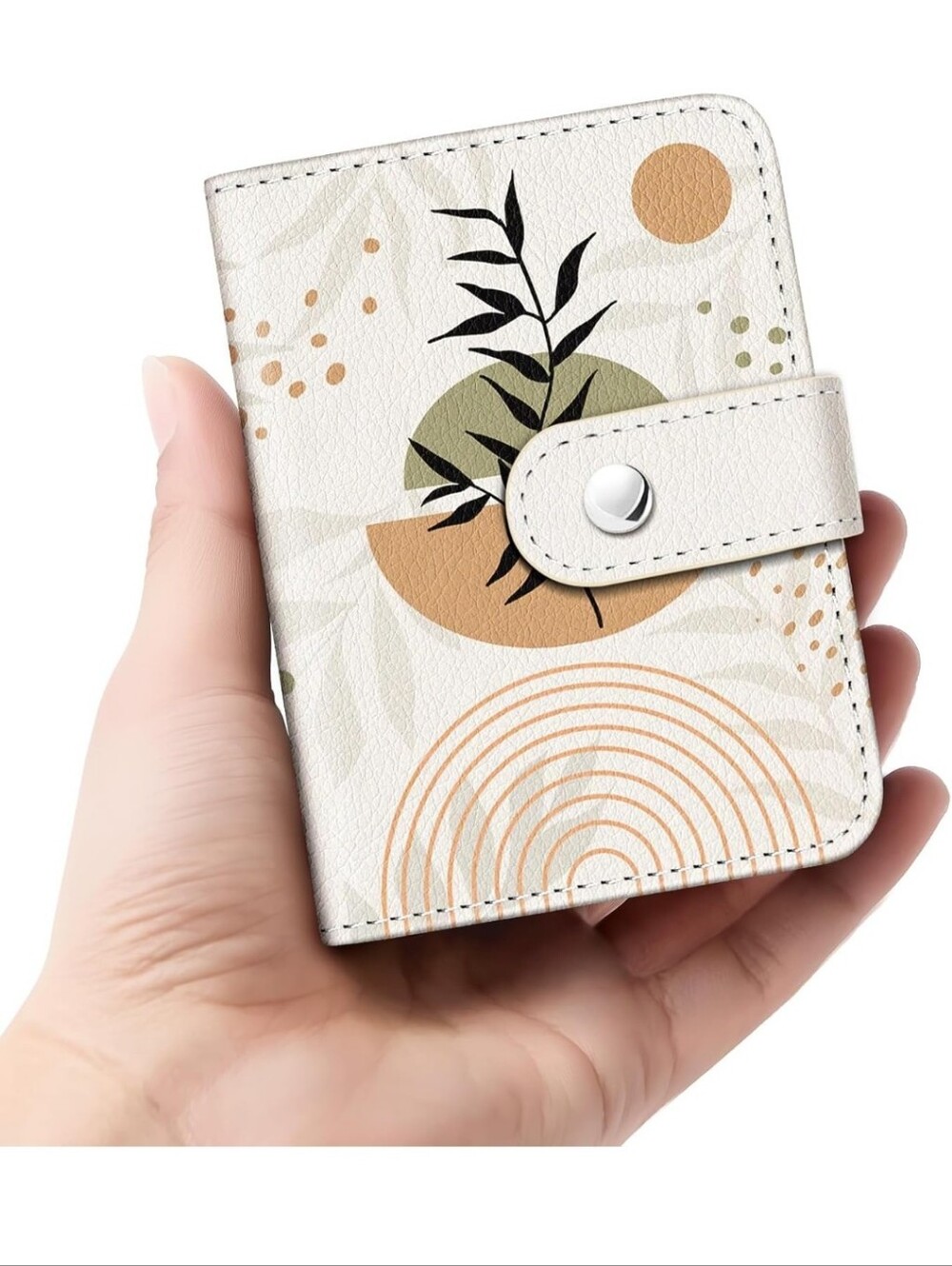 Universal Floral Abstract Wallet Phone Case - White & Tan